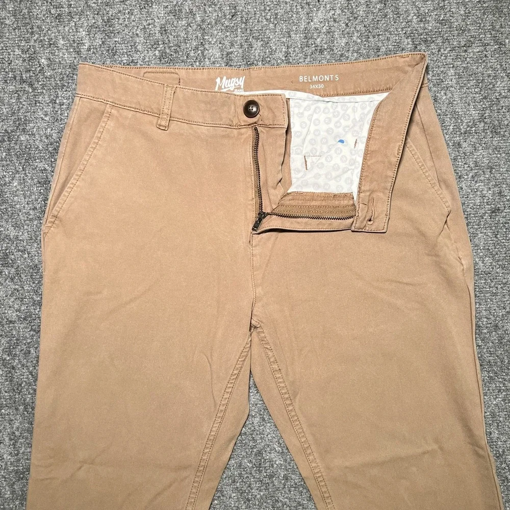 Mugsy Belmonts Slim Straight Stretch Chino Pants Tan Brown Men 34x30